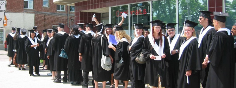 AEC students line up on grad day in June for the traditional walk over to Holy Trinity Cathedral for convocation. (2010-2011) 131-3180_IMG